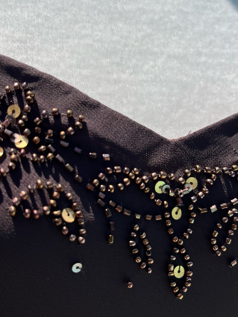 David's Bridal Brown Long Sleeve Beaded Evening Gown - Picture 8 of 14
